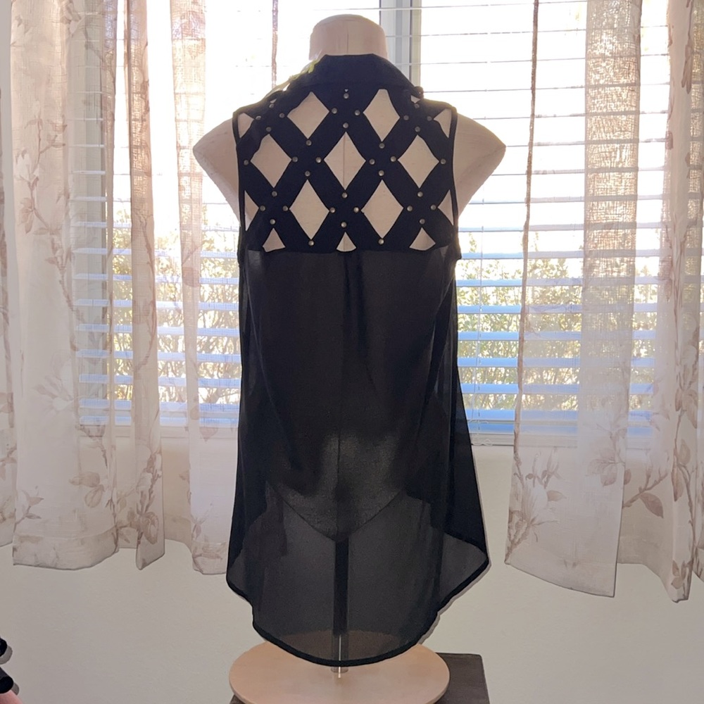 NEW!  BCBG Generation Black Sheer Top with Back Lattice Stud Detail